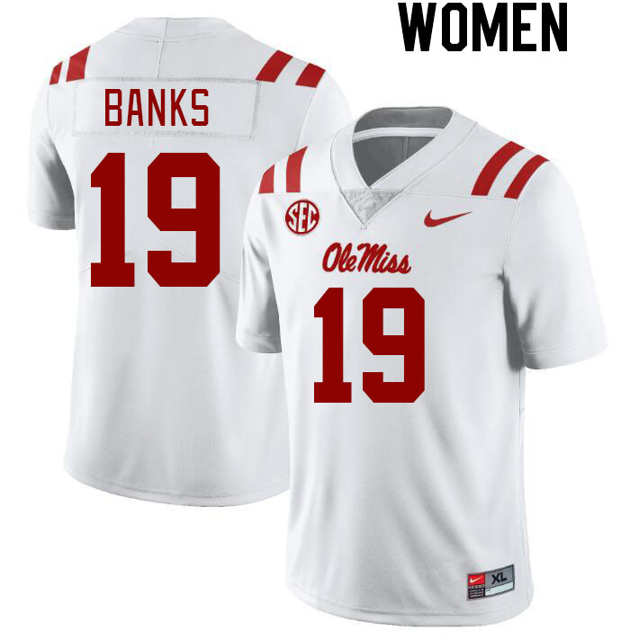 Women #19 Travaris Banks Ole Miss Rebels College Football Jerseys Stitched-White